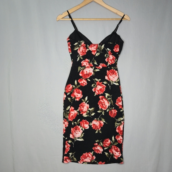 Sirens Red And Black Spaghetti Strap Zipper Front Rose Dress Size S - Picture 3 of 8